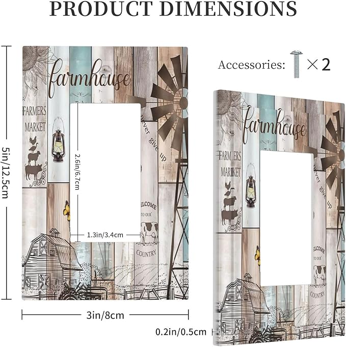 Rustic Western Farmhouse Windmill Single Rocker Light Switch Covers Vintage Barn Wooden Plank Inspirational Quote 1 Gang Outlet Cover Wall Plate Decorative GFCI Switchplate Faceplate
