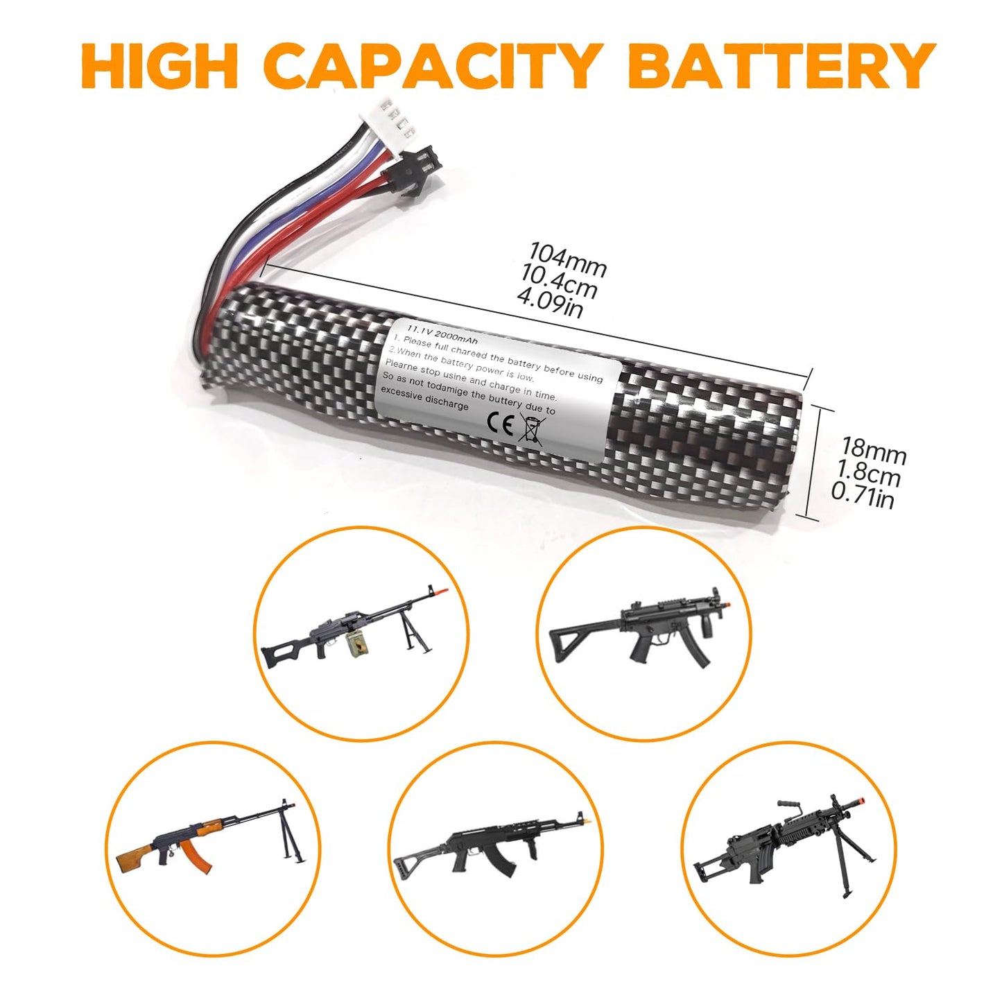 Fytoo 3S 11.1V 2000mAh Li-ion Battery SM-2P Plug Connector with USB Charging Cable for Airsoft Gel Water Ball Blaster Airsoft Gel Ball Shockwave Battery