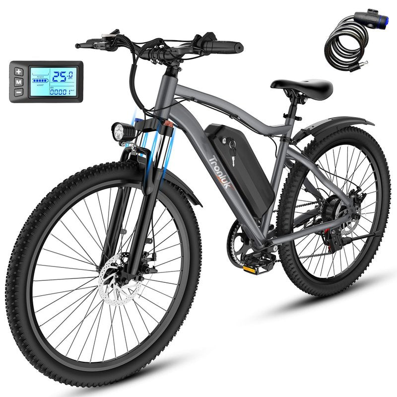 Electric Bike for Adults, 26" Commuter Ebikes with 7-Speed Gears, 25MPH Lightweight E Bike, 720W Peak Motor, 375Wh Removable Battery, 50 Miles Range, Electric Mountain Bicycle for All Terrain (Gray)