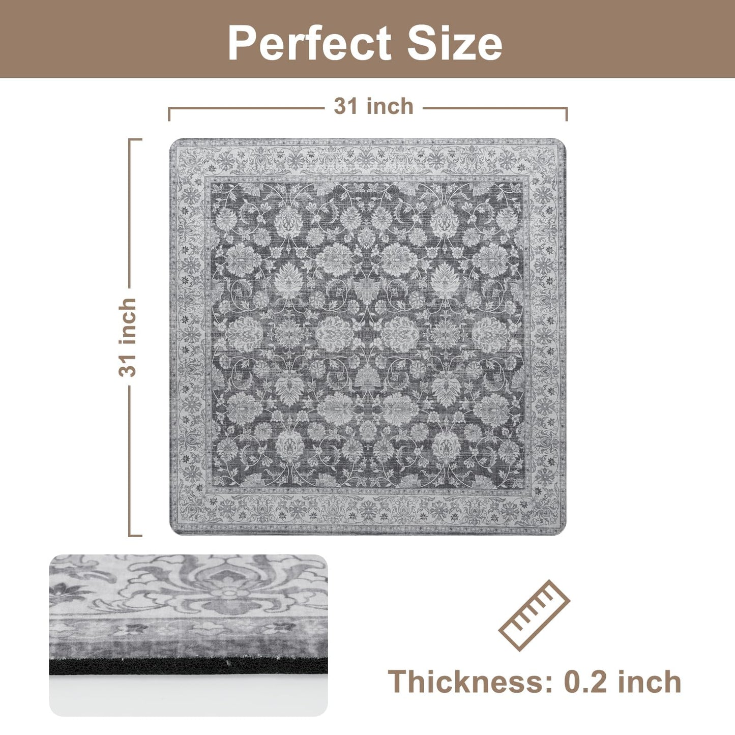 OJIA Non-Slip Stair Treads Matching Mat for Wooden Steps, Square Rubber Backing Anti-Slip Stair Carpet Landing Mat Stair Rugs 31x31 inch, Gray