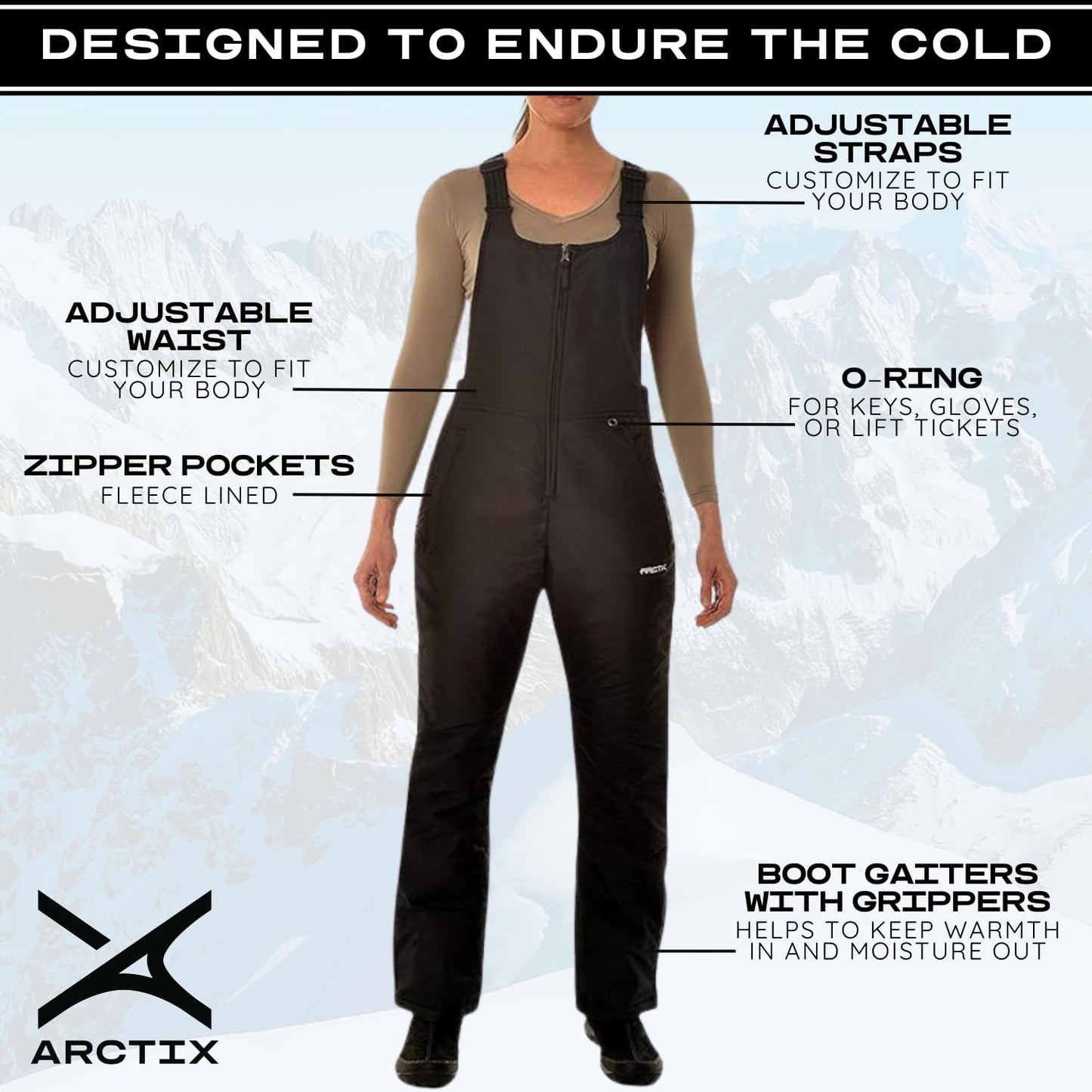 Arctix Women's Essential Insulated Bib Overalls, Black, X-Small
