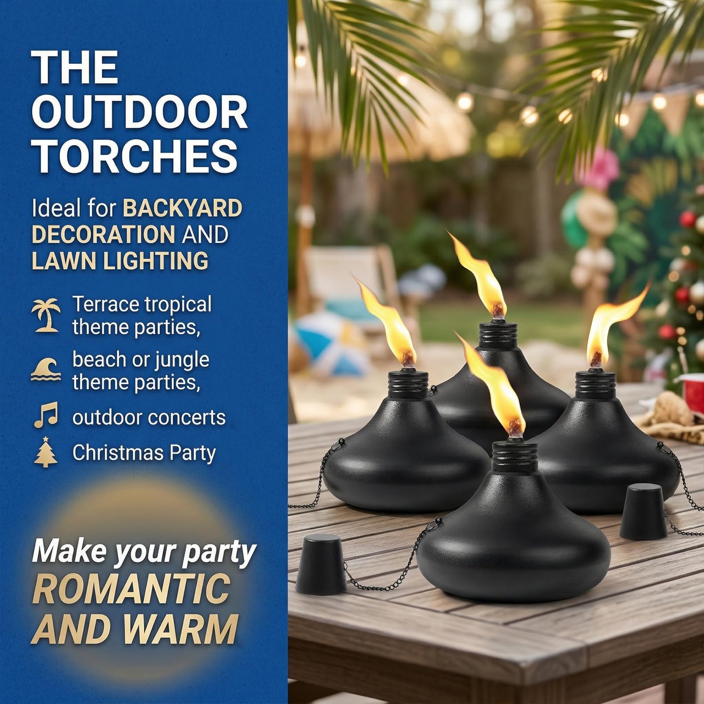 SNOGSWOG Upgraded Tabletop Torches Set of 8, 24.5 oz Citronella Candles for Outdoor, Metal Table Top Torches for Outside, Refillable Torch Lanterns for Patio, Yard, Deck, Garden, Party