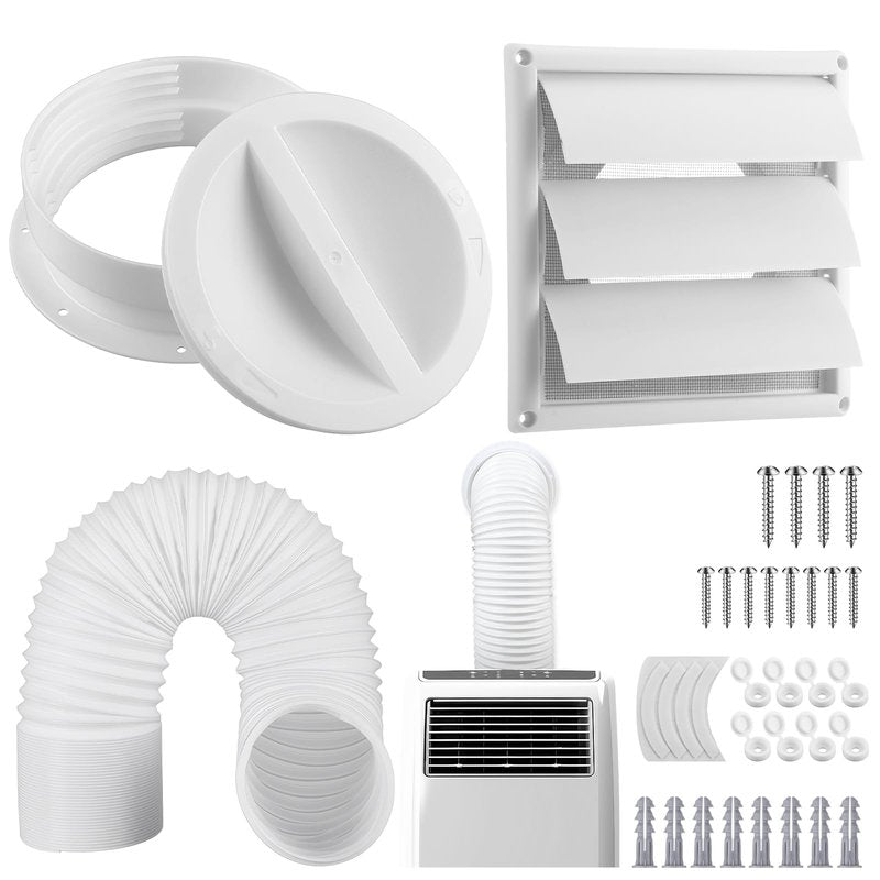 Maasechs Portable Ac Exhaust Hose Vent Wall Mount Connector Kit with 80 Inches Hose and 5 Inches Louvered Vent Cover Ac Exhaust Tube Coupler for 5 in and 5.5 in Tube (Louvered Vents Cover)
