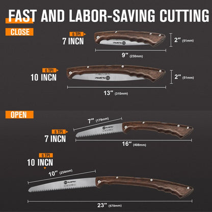 ALDIPRO 7" Folding Hand Saw with Genuine Wenge Wood Handle & Premium Brown Leather Sheath, Heavy Duty SK5 High Carbon Steel Pruning Saw for Bushcraft, Survival Gear, Camping & Tree Trimming, Gift
