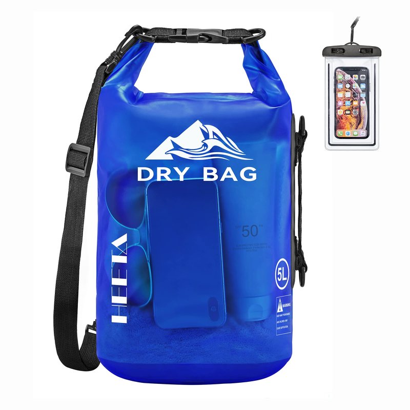 HEETA Dry Bag Waterproof for Women Men, Roll Top Lightweight Dry Storage Bag Backpack with Phone Case for Travel Swimming Boating Kayaking Paddle Board Camping Beach Accessories (Navy Blue, 5L)