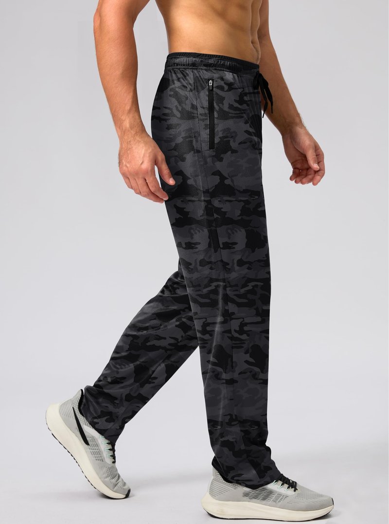 G Gradual Men's Sweatpants Open Bottom Athletic Pants with Zip Pockets Mesh Lightweight for Running, Workout, Lounge (Blackcamo/Grey, Large)