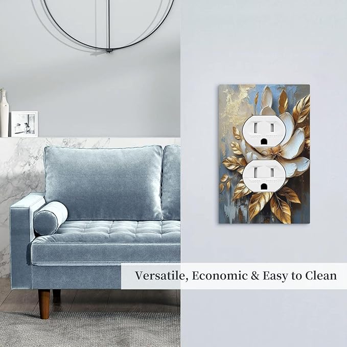 Decorative Art Light Switch Covers Gilded Bloom 1 Gang Single Duplex Outlet Wall Plate Switchplate Electrical Faceplate for Home Decor