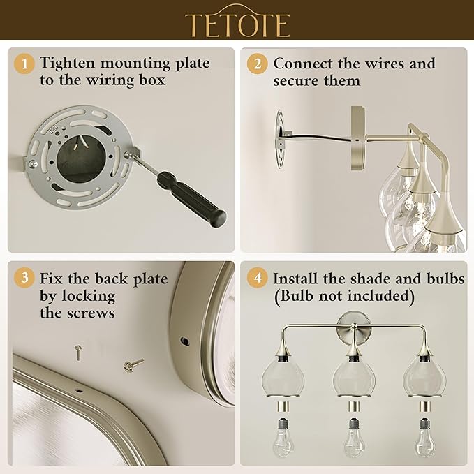 TETOTE 2-Light Modern Bathroom Light Fixtures, 2 Light Vanity Lights Over Mirror Brushed Nickel Wall Lamp with Clear Glass for Bathroom, Mirror, Living Room, Bedroom, Hallway