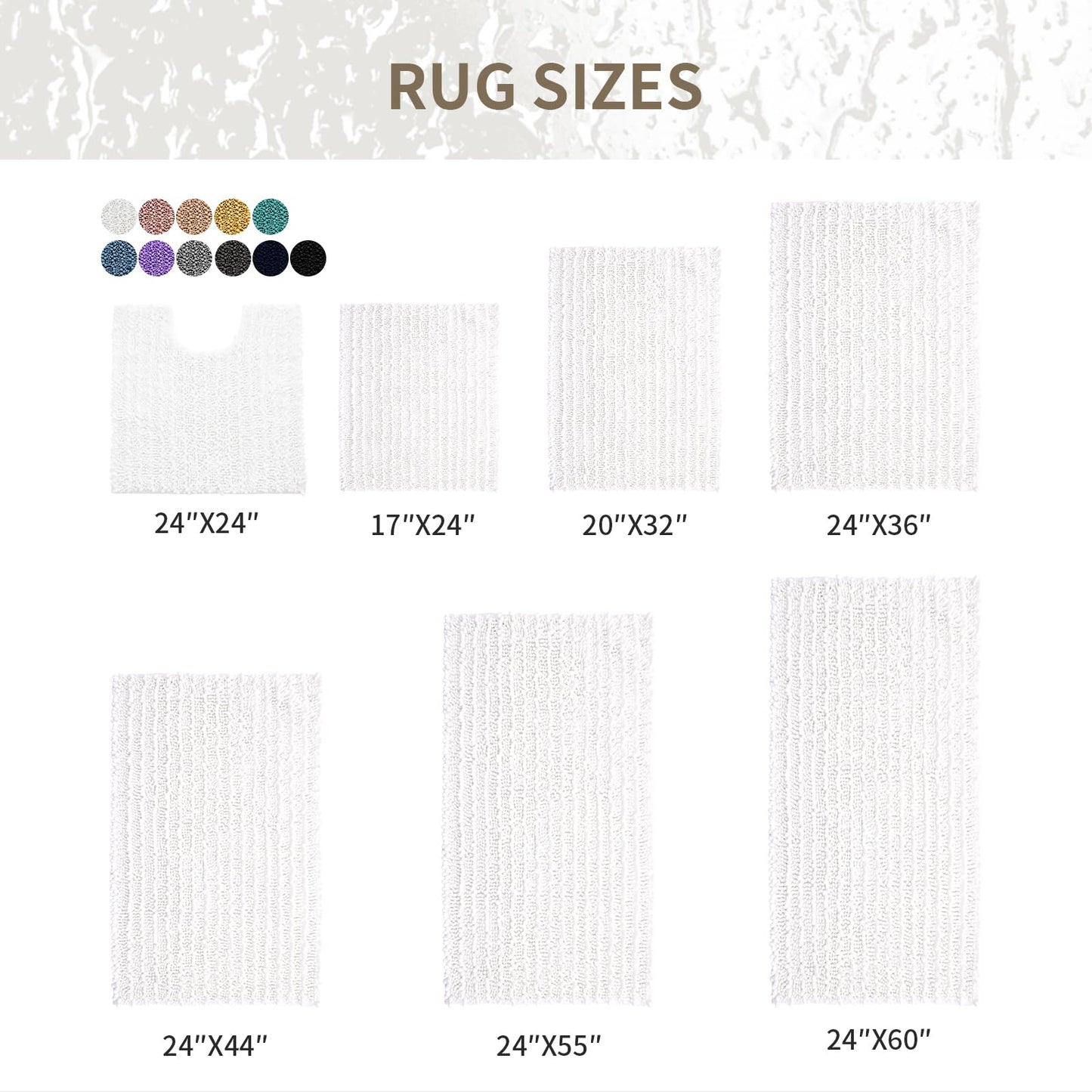 Ruggnovea Bathroom Rugs Non Slip Washable 32x20, Extra Thick Soft Chenille Absorbent Bath Mat, High Density Barrier Non Slip Backing, Quick Dry Plush Shaggy Floor Carpet for Tub&Shower, White