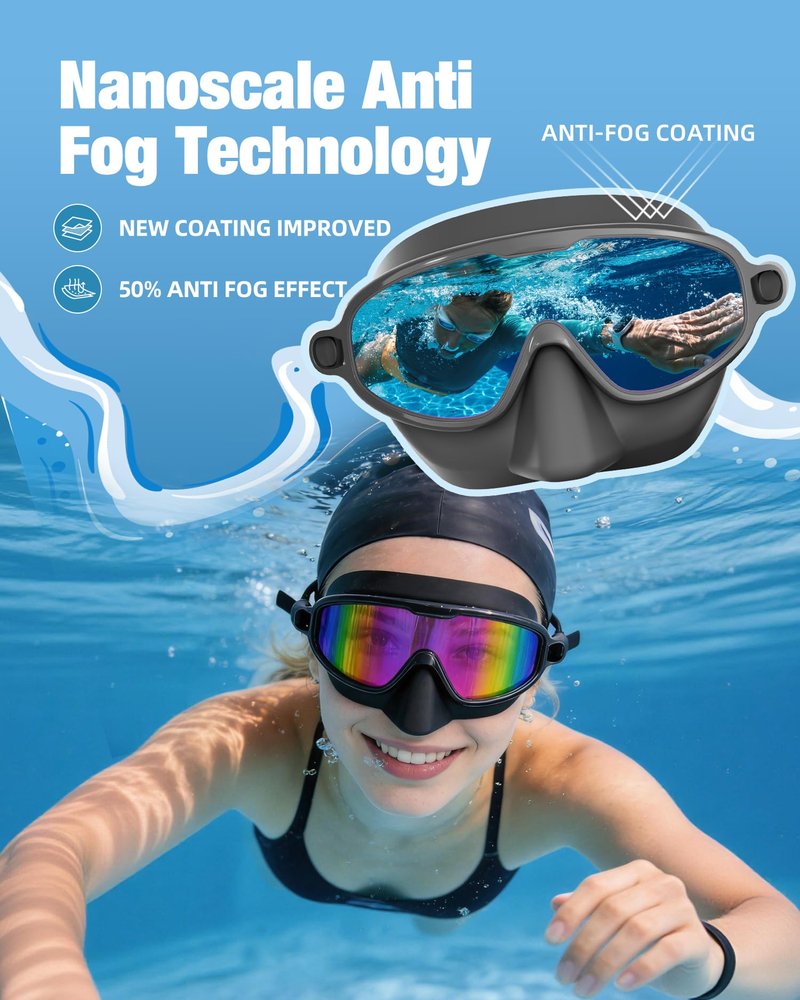 Aegend Swim Goggles Adult with Nose Cover 2 Pack, Anti-Fog UV400 No Leak Goggles for Men Women, Clear View Swimming Goggles