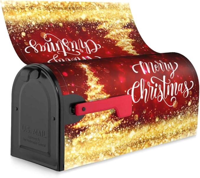 Mailbox Covers Merry Christmas Red Gold Magnetic Letter Post Box Cover Standard Size 21 x 18 Inch Garden Yard Home Decorative