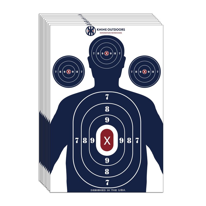 KNINE OUTDOORS Shooting Targets Paper, 12 x18 inch, Bulk for Hunting, Handguns, Pistols, Rifles, Silhouette with Red Bullseye, Blue Design (50 Pack)
