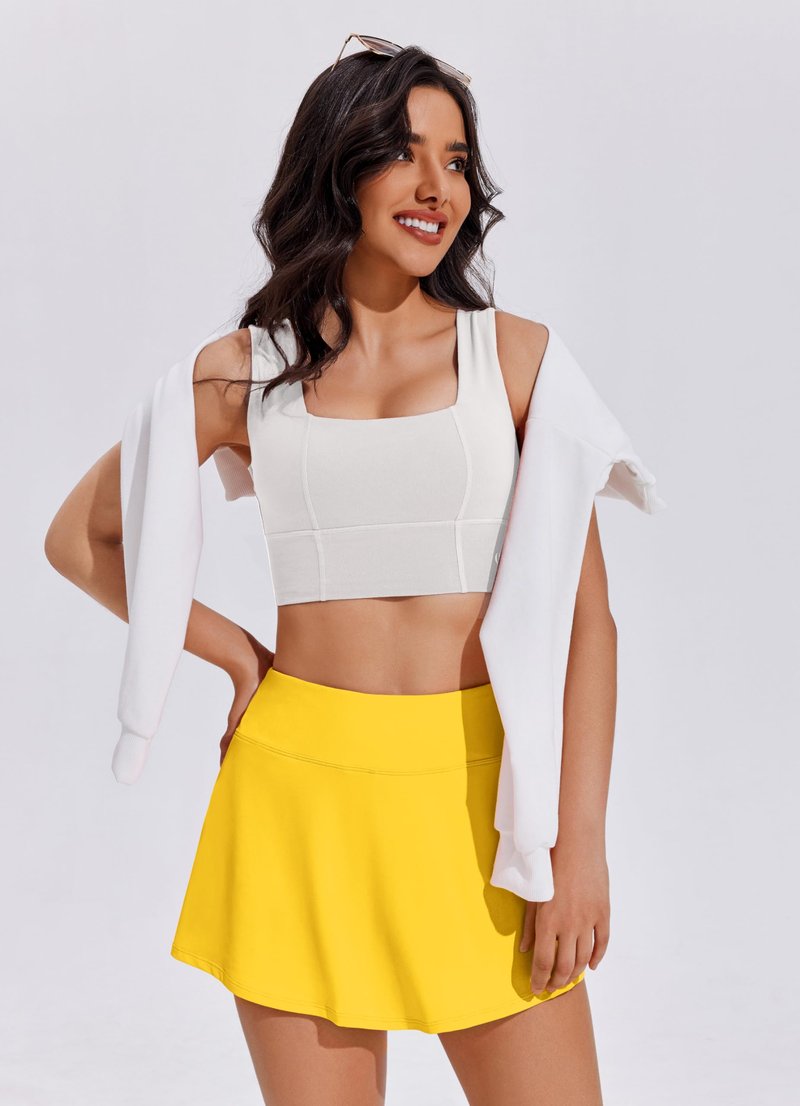 PINSPARK Women Tennis Skirt Pleated Golf Skirts with Pockets Workout Sports Running Athletic Skort Mini,Yellow Medium