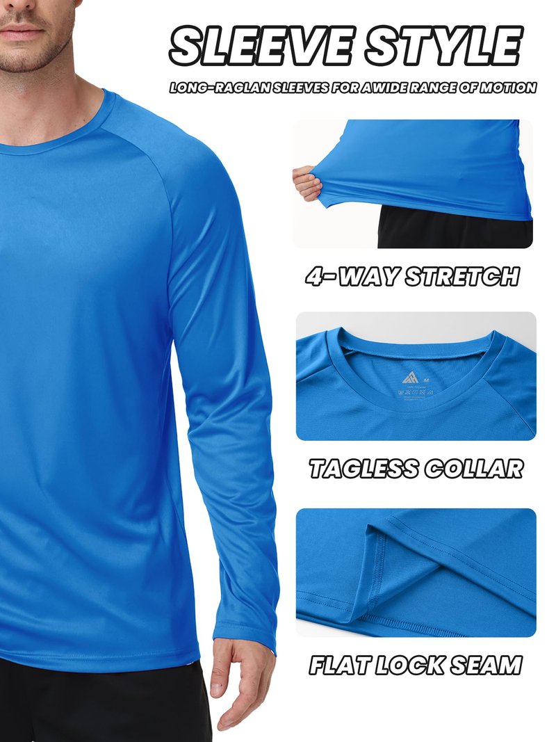 ZITY 7 Pack Sun Shirts for Men UV Protection Long Sleeve Crew Neck Running Activewear T-Shirts Fishing Workout Gym Shirt