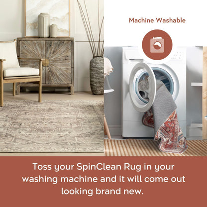 nuLOOM 8' x 10' Machine Washable Stain-Resistant Area Rug with Non Slip Backing, Low Profile for Living Room, Bedroom, and Dining Room, Brielle Grey/Tan
