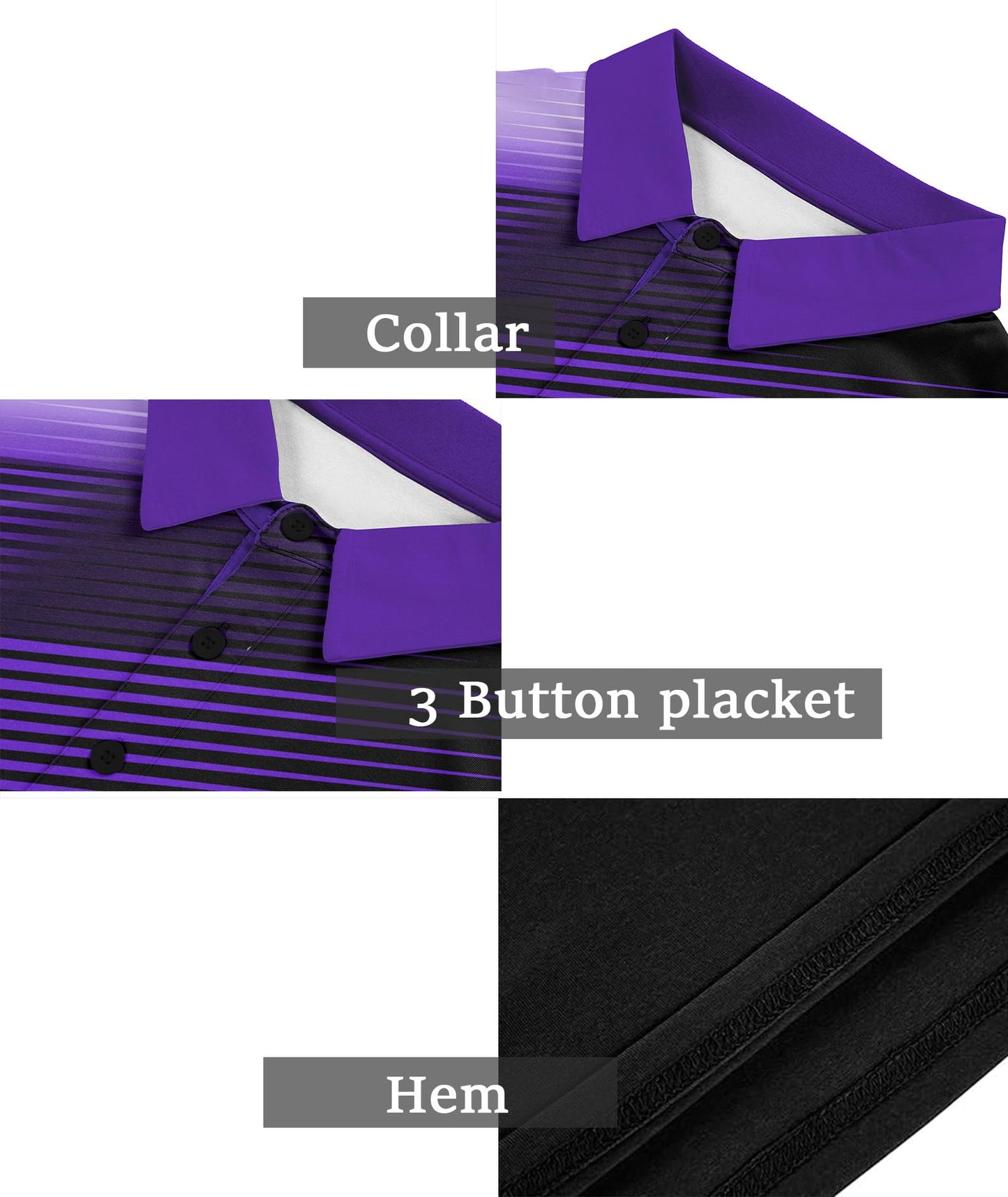 ZITY Men's Golf Shirts Short Sleeve Moisture Wicking Performance Print Patterns Casual Collared Golf Polo Shirt for Men Black Violet