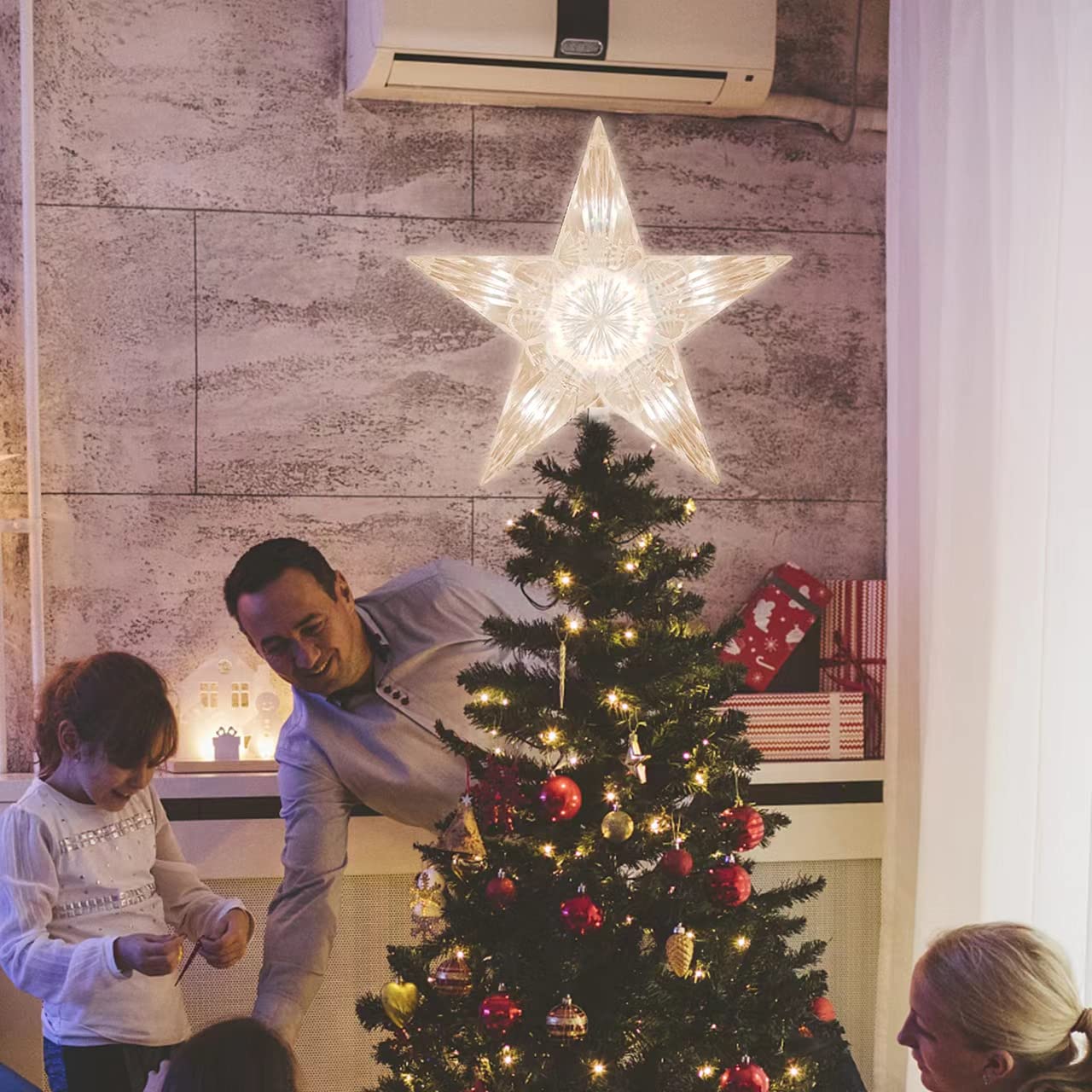 TWINGLEHOME 10 Lights 9 Inch Christmas Star Tree Topper, Christmas Tree Star Topper with Lights for Home Xmas Tree Decoration (Warm White)