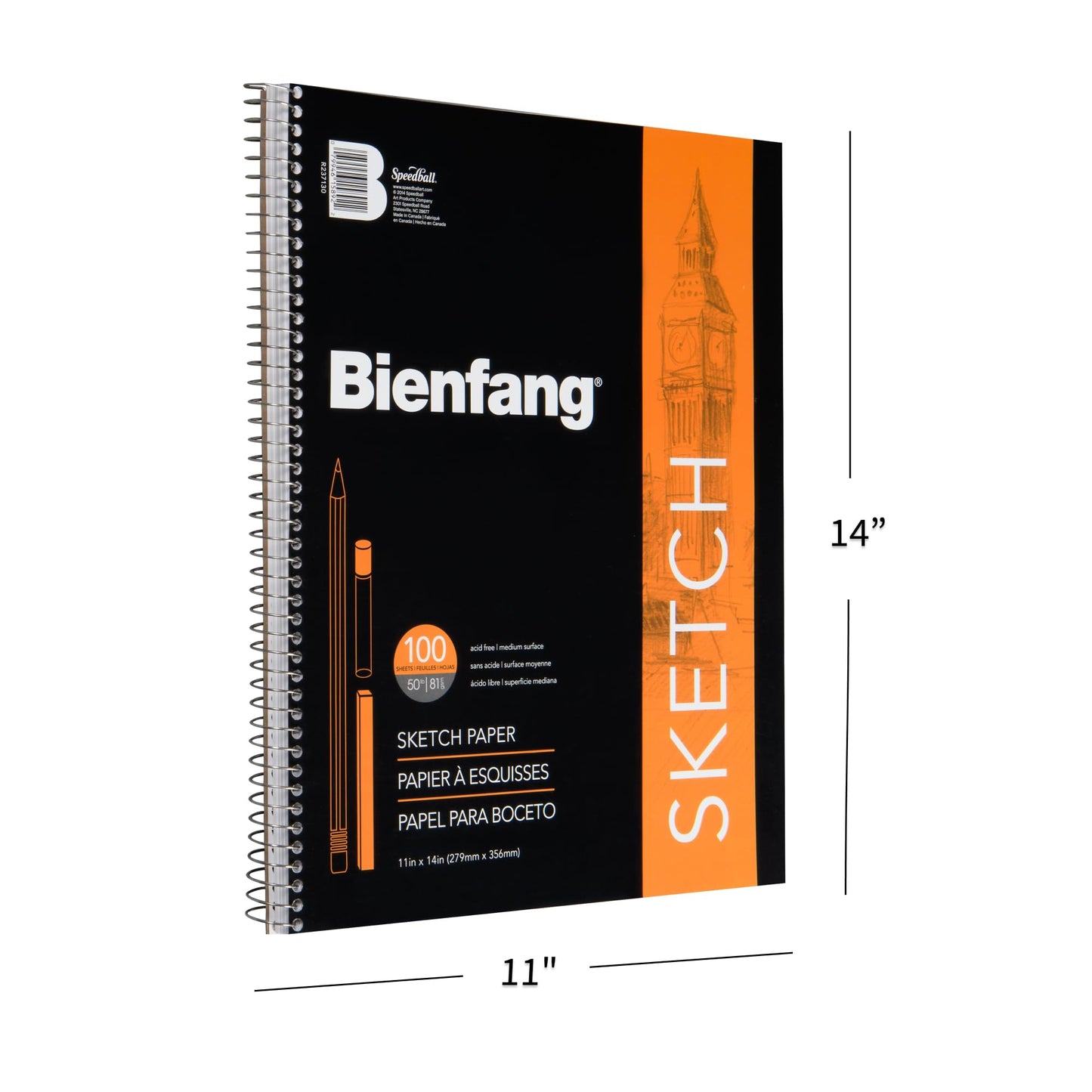 Bienfang Sketch Pad 11x14 Inch, 100 Sheets of 60lb 90gsm Art Paper, Spiral Bound Sketch Book Drawing Notebook