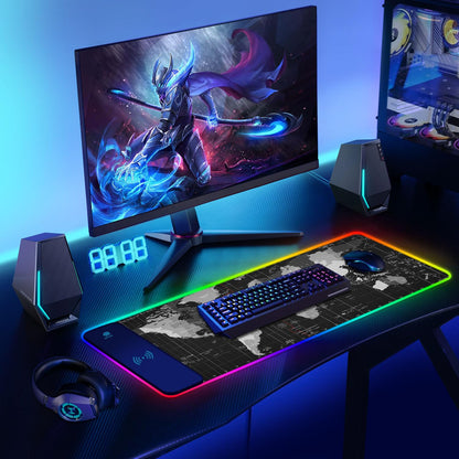 ToLuLu RGB Gaming Wireless Charging Mouse Pad, 5/7.5/10/15W 10 Light Modes LED Mouse Pad Computer Keyboard Mat Mousepad, 800x300x4MM Extended Large Desk Mat for Gaming, MacBook, Laptop, PC, Galaxy