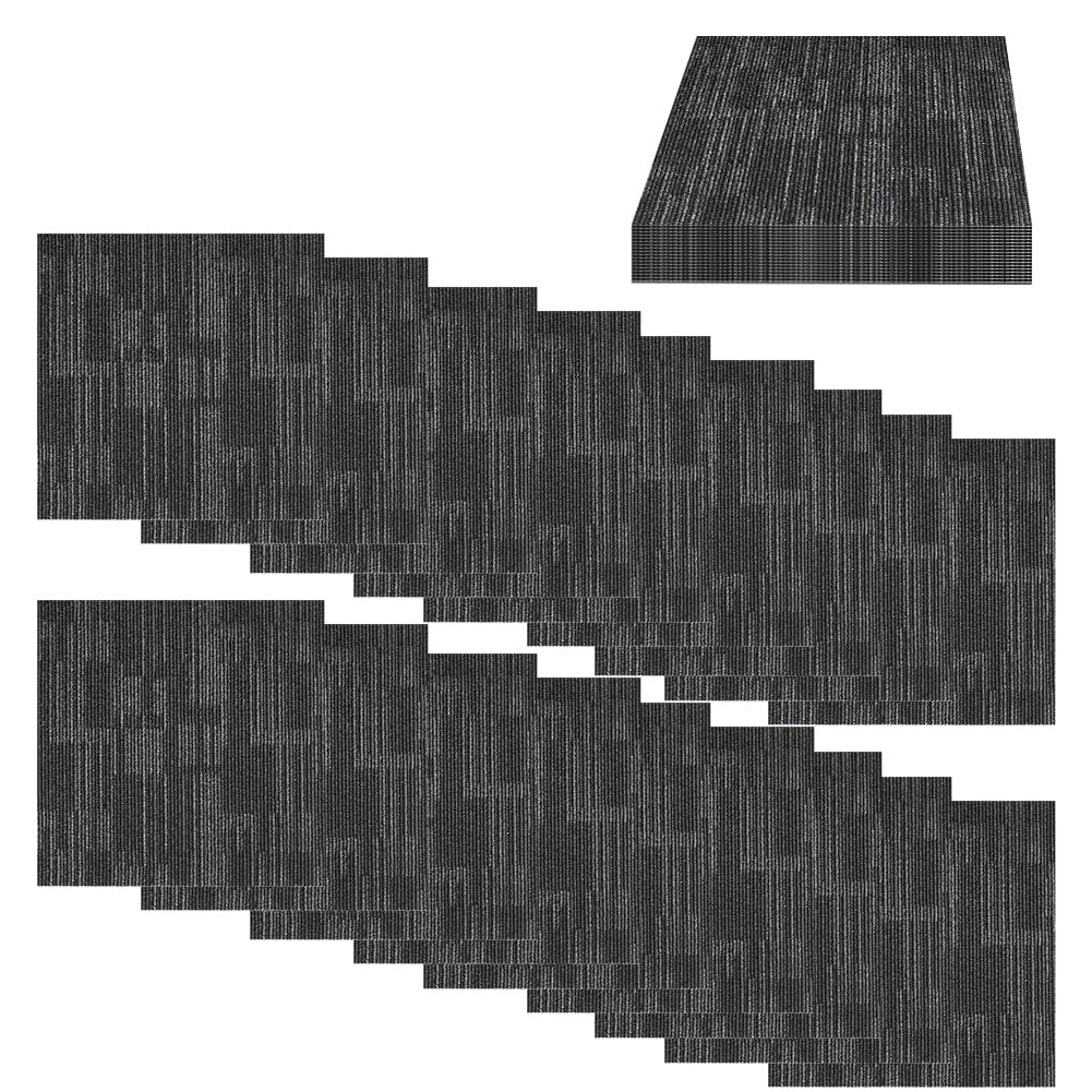 Heavy Duty Commercial Carpet Tiles 24" x 24", 18 Pcs/72 sq ft (FlexLok tabs Included),Non-Slip Soft Square Carpet Floor Tile for Office Bedroom Living Room Kitchen Garage Gym (Grey)