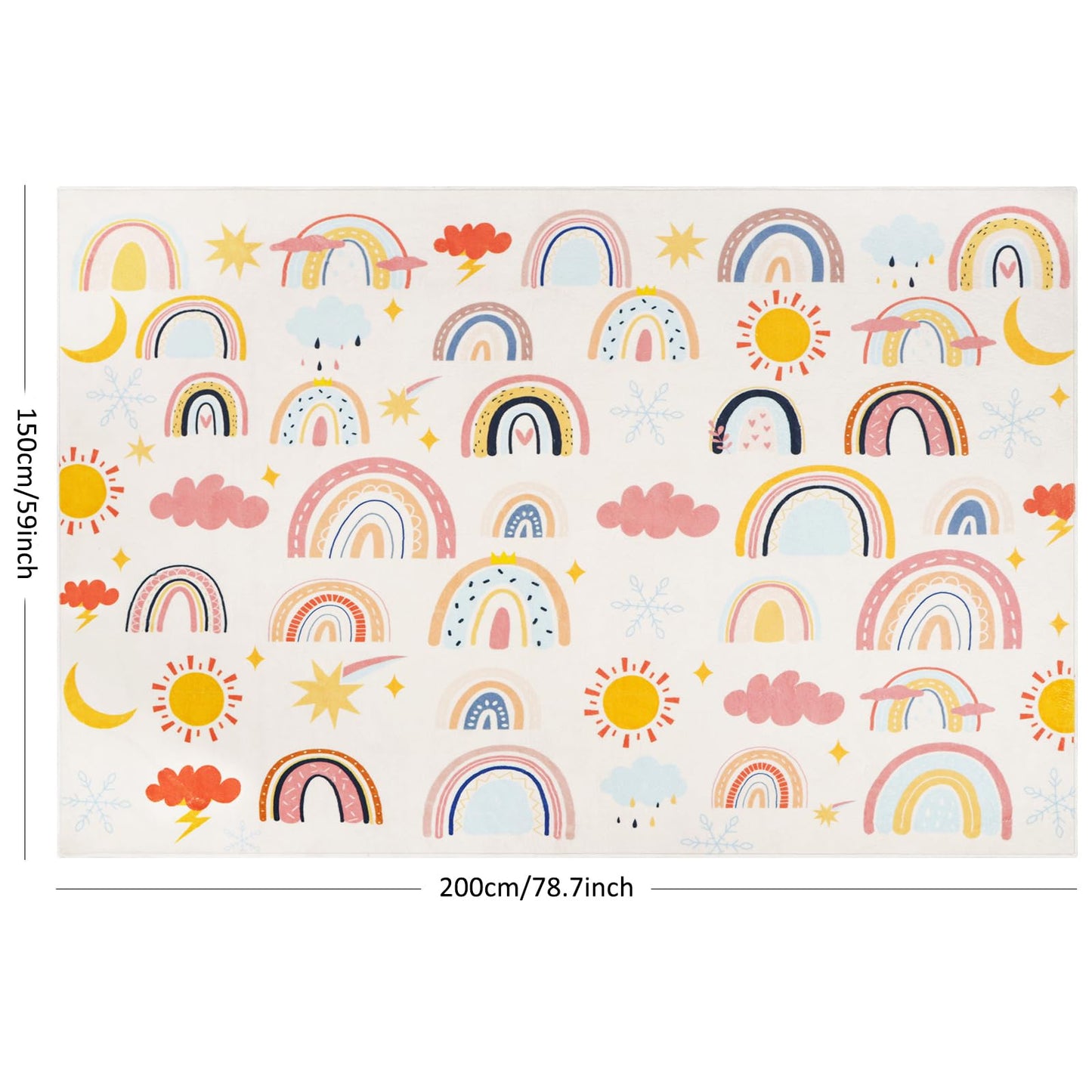 LTKOUGFAM Rainbow Kids Rug 4'11" x 6'6", Soft Kid Area Rug, Large Washable Space Mat, Non-Slip Cute Rainbow Weather Crawling Floor Mat for Living Room Playroom Classroom Bathroom