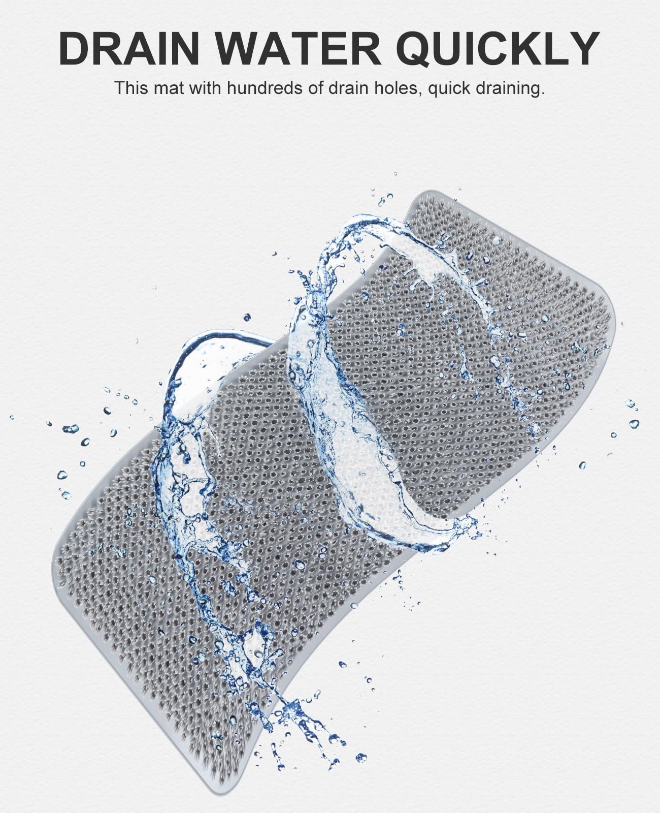 OTHWAY Non Slip Grassy Bathtub Mat : 25.6X13.4 inches Sturdy But Soft Bath Mat_Quick Drain Shower Floor Mat with Soft Bristles for Scrubbing Feet (Light Grey)