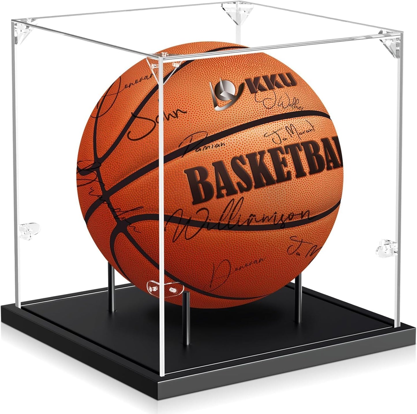 KKU Basketball Display Case, Acrylic Clear Full Size Basketball Case with Solid Wood Base,UV Protected Soccer Basketball Display Stand for Autographed Standard Memorabilia Keepsake, Black