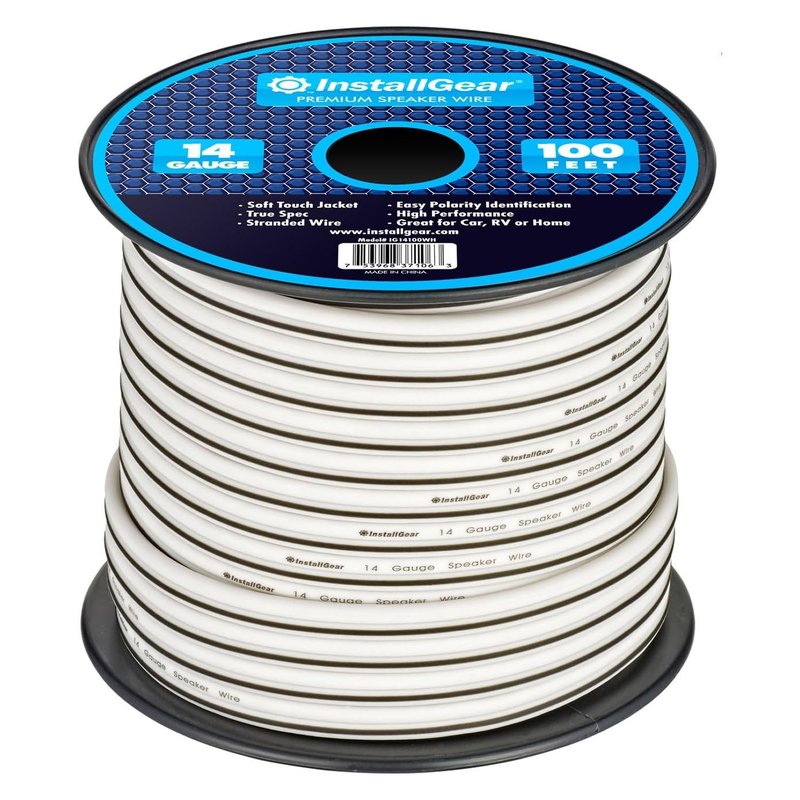 InstallGear Speaker Cable - 14 Gauge AWG (100ft - White) - White Speakers Wire Cable - Speaker Wire for Outdoor, Automotive, and Marine