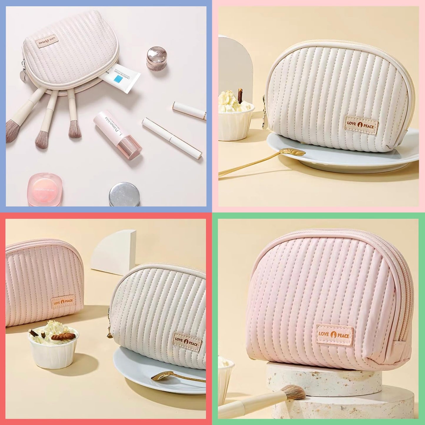 Duleylv Small Makeup Bag for Purse Mini Cosmetic Pouch Waterproof Makeup Organizer for Women Small Cosmetic Bag PU Leather Travel Makeup Bag Lipstick Bag with Zipper Pink