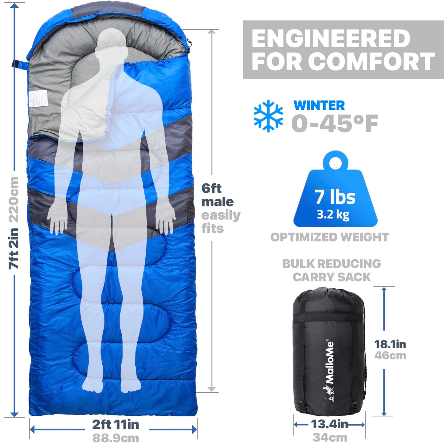 MalloMe Sleeping Bags for Adults Cold Weather & Warm - Backpacking Camping Sleeping Bag for Kids, Girls, Boys - Lightweight Camping Essentials Gear Accessories Hiking Sleep Must Haves Single & Double