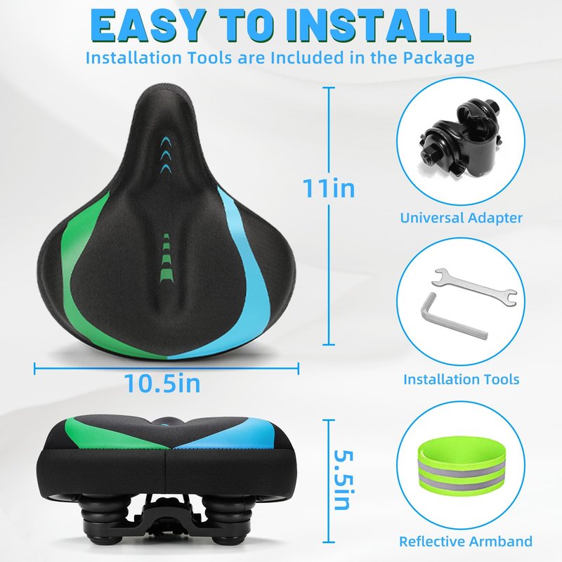 CDYWD Oversized Bike Seat for Men & Women, Comfortable Gel Padded, Extra Wide Bicycle Seat Cushion Comfort, Replacement Saddle for Peloton, Stationary Exercise Bike, Mountain Bike, Cruiser, City Bike