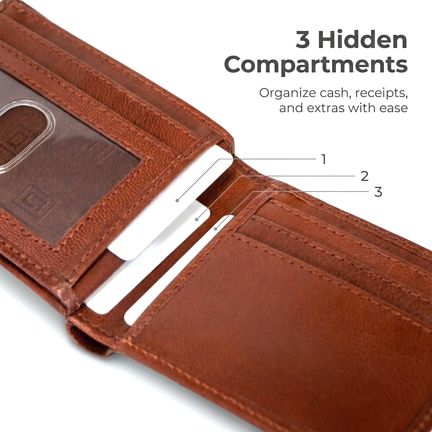 ID Stronghold Extra Capacity Bifold Wallet for Men - RFID Blocking Genuine Leather Wallet (Antiqued Brown)