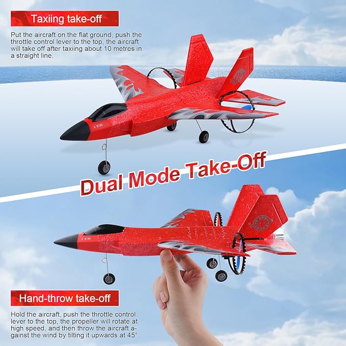 RC Plane 2CH RC Airplane Toys HW39 Fighter 2.4GHz Remote Control Plane RC Airplane RTF Ready to Fly for Beginner Kids and Adults F35 Aeroplane with Night Lights USB Charging (Red)