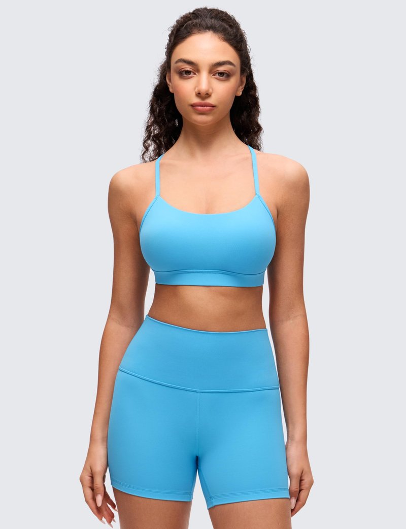 CRZ YOGA Butterluxe Y Back Sports Bras for Women - Padded Racerback Low Impact Spaghetti Thin Strap Workout Yoga Top Kayak Blue Large
