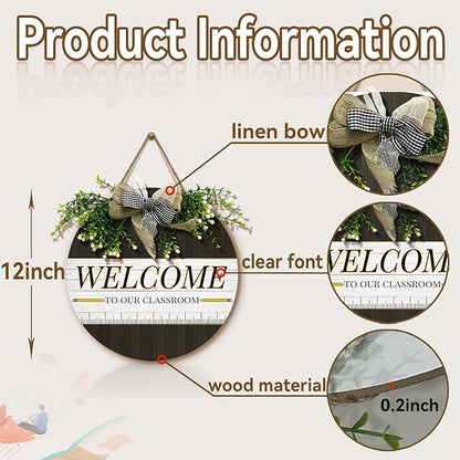 Welcome Sign for Classroom Door Welcome to Our Classroom Sign for Front Door Rustic Round Wood Hanging Sign for Classroom Outdoor School Wall Indoor Decor 12×12 Inch