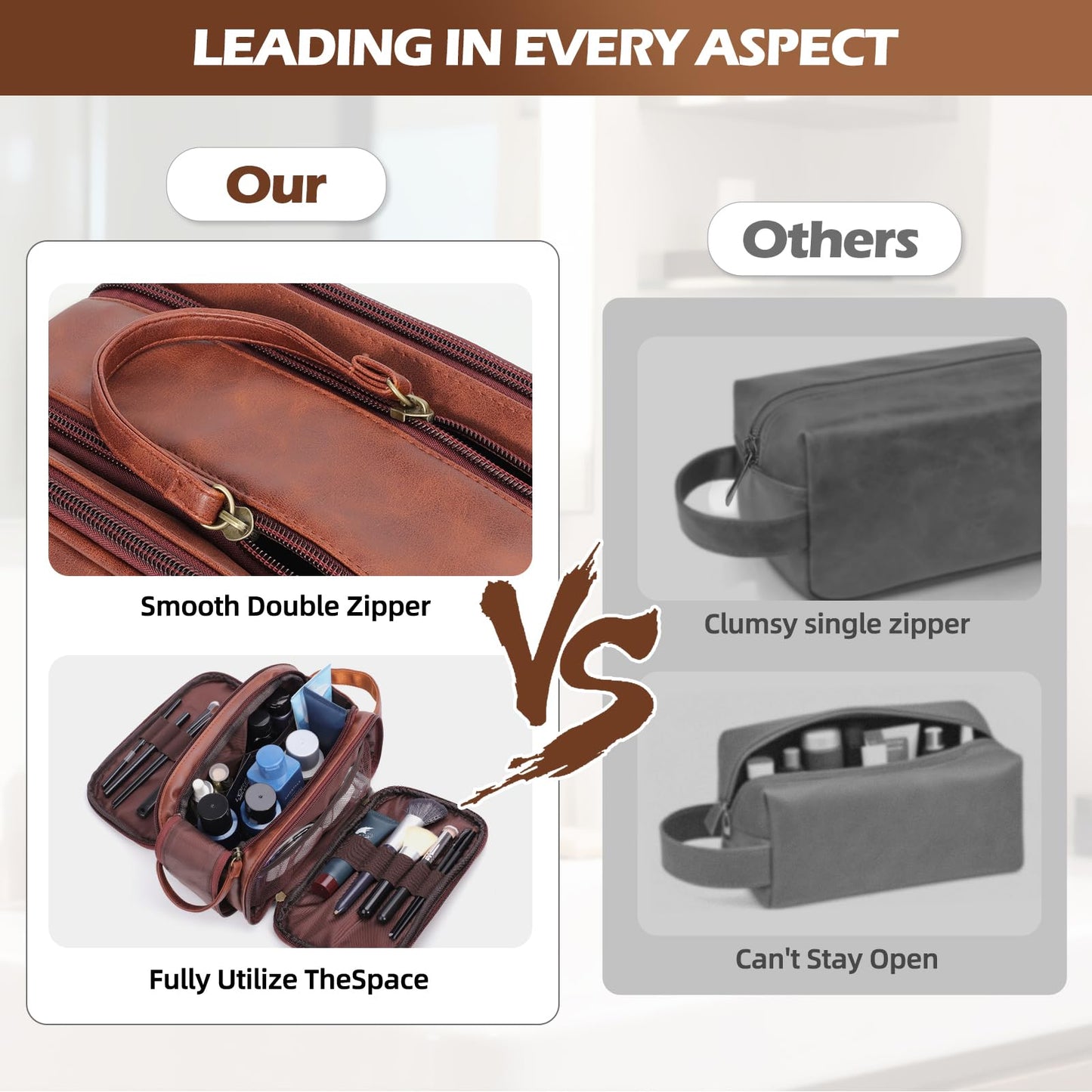 Personalized PU Leather Toiletry Bag for Men, Engraved Initials Waterproof Toiletry Travel Bag, Large Capacity Portable Shaving Bag Travel Essential, Unique Birthday Gift for Men Dad Husband Him,B