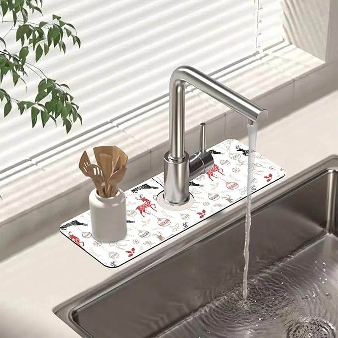 Chrismas Sink Splash Guard Faucet Mat Christmas Absorbent Fast Drying Mat Sink