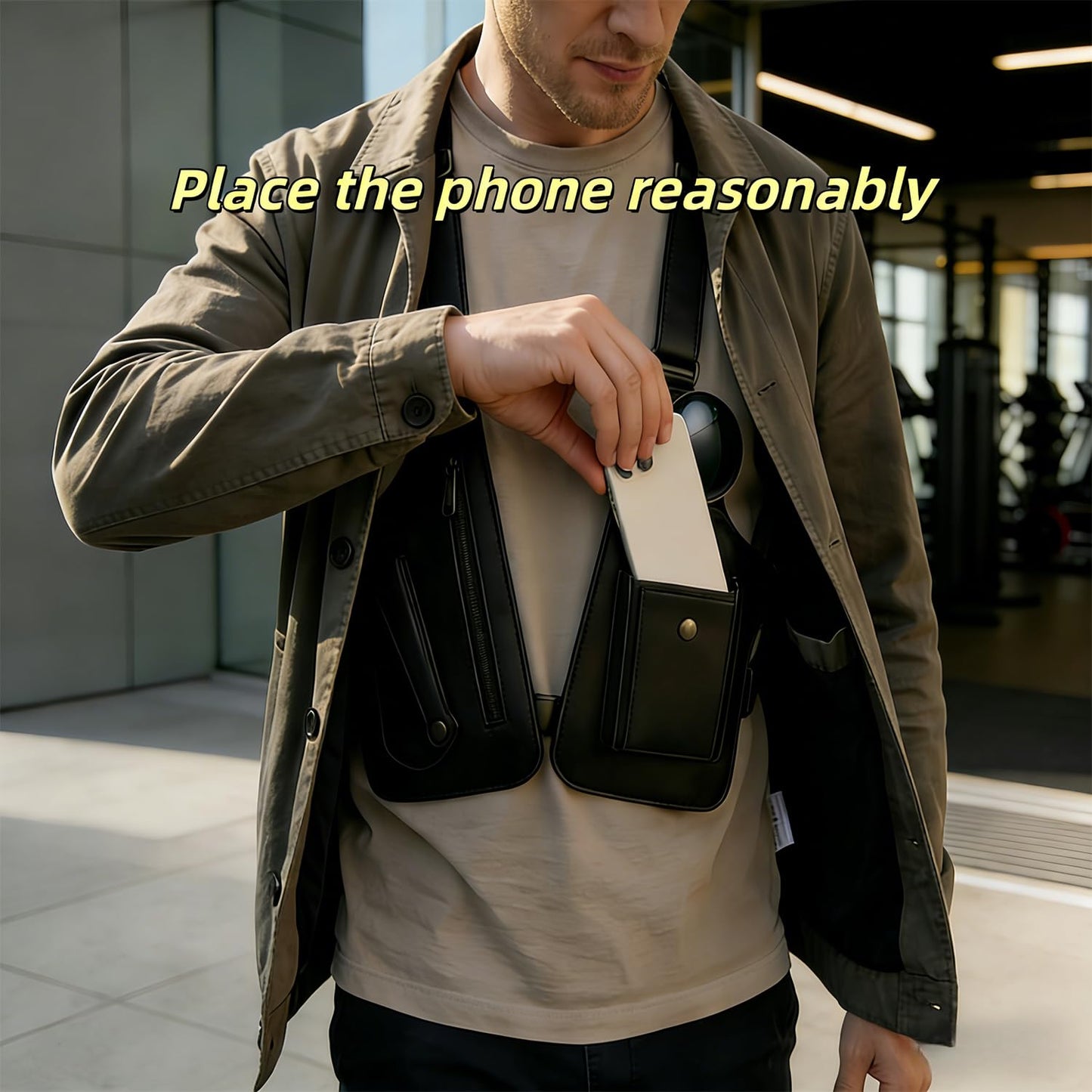 Fylozonu ﻿Double Shoulder Armpit Bag,Leather Adjustable Underarm Shoulder Bag for Men,Men Anti-Theft Underarm Wallet Pocket Holster Phone Leisure Double Shoulder Pouch
