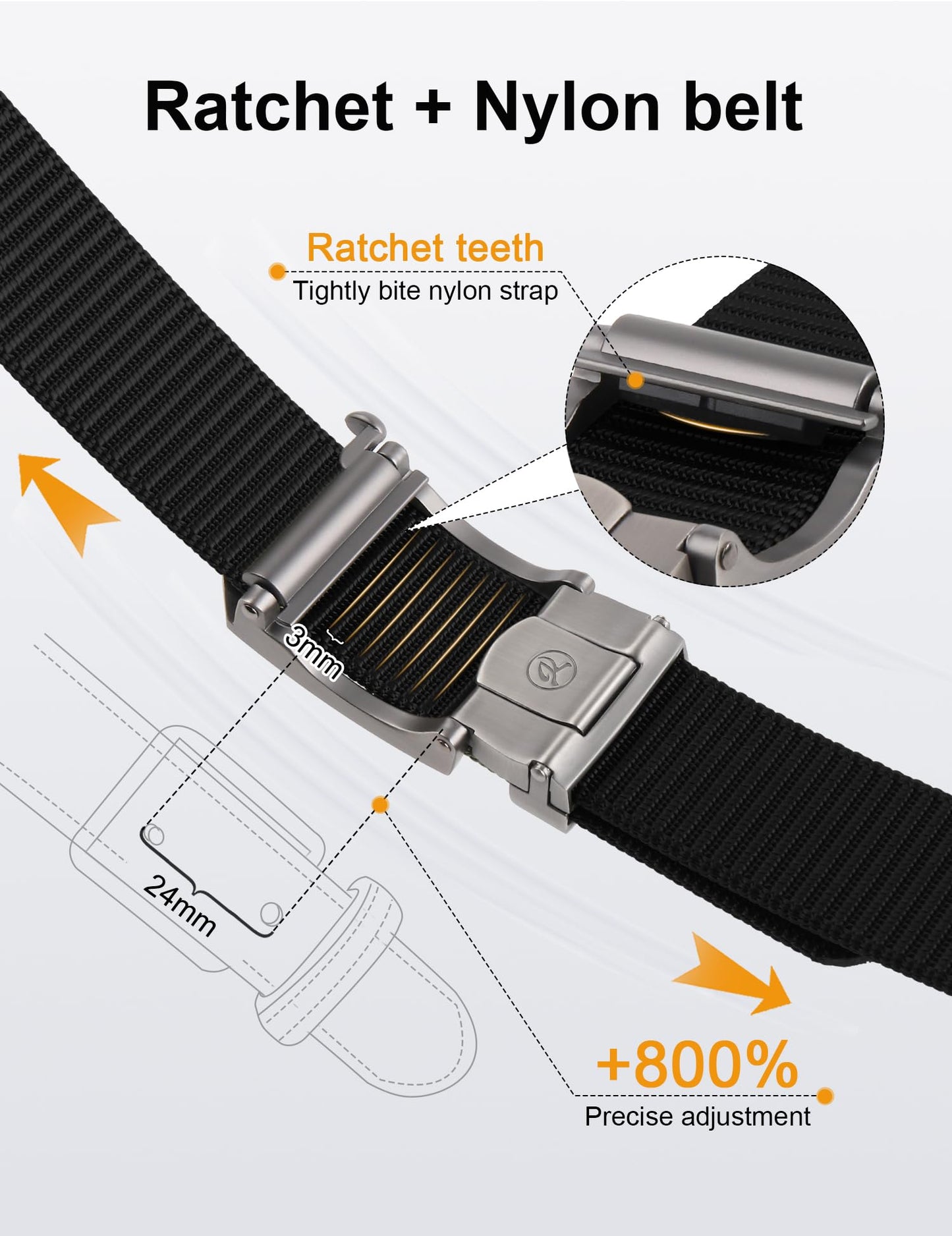 JUKMO Ratchet Belt for Men, Nylon Web Tactical Belt with Automatic Slide Buckle, Adjustable Trim to Fit (Black, For Waist 20"-40" (Length 47"))