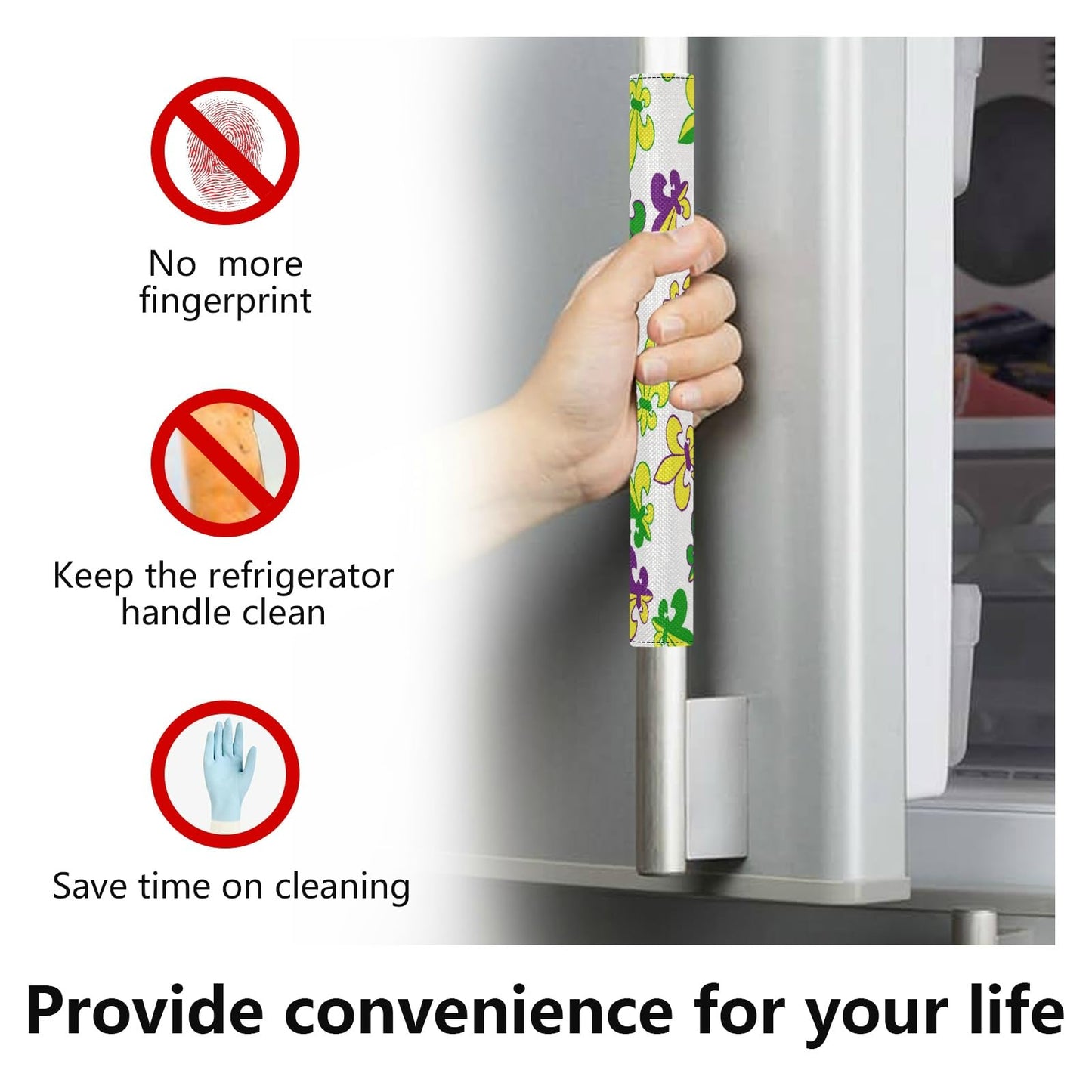 Eionryn Mardi Gras Fleur De Lis Refrigerator Door Handle Covers Carnival Masquerade Kitchen Appliances Gloves for Microwave Dishwasher Fridge Door Cloth Protector 2pcs