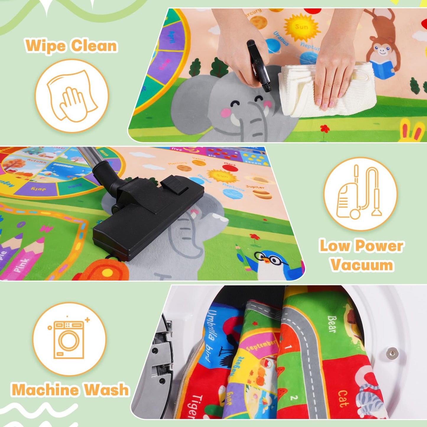 Pionblank Kids Rug for Playroom Classroom, 5x7 Area Rugs Playmat for Learning Animal Alphabet Fruit Numbers Color Season Month,Washable Non Slip Carpet for Toddler Nursery