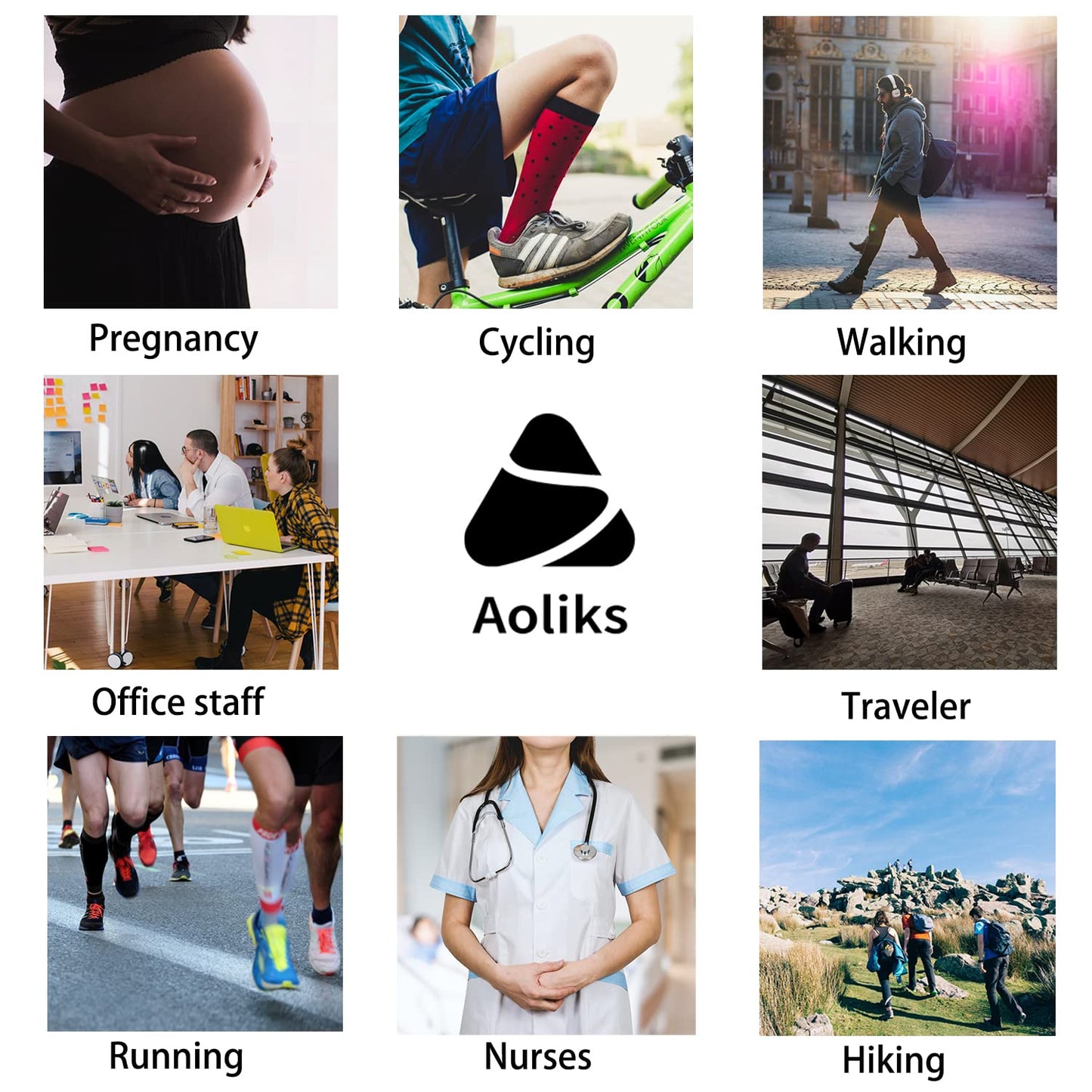 Aoliks Compression Socks for Women and Men, Knee High Support Stockings, Circulation & Fatigue Relief, Cute Pink Socks for Work, Nursing Students, Nurse Gift, Gift for Women, Long Shifts