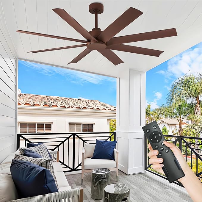 Depuley 60" Industrial Ceiling Fans with 5 Speed, DC Motor Ceiling Fans with 8 Blades, Outdoor Ceiling Fan with Remote for Indoor Patio Porch Garage Shop Factory Warehouse (Brown)