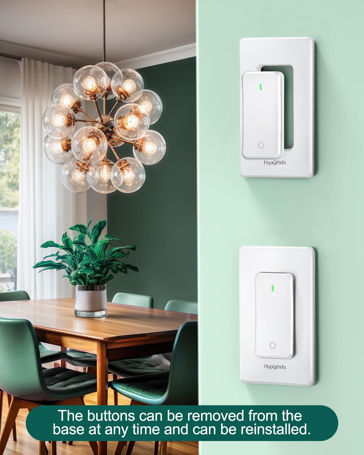 Remote Control Outlet, Buckle Design Removable Wireless Wall Mounted Light Switch, 300 ft 15A 1500W, No Wiring Electrical Remote Outlet for Appliance
