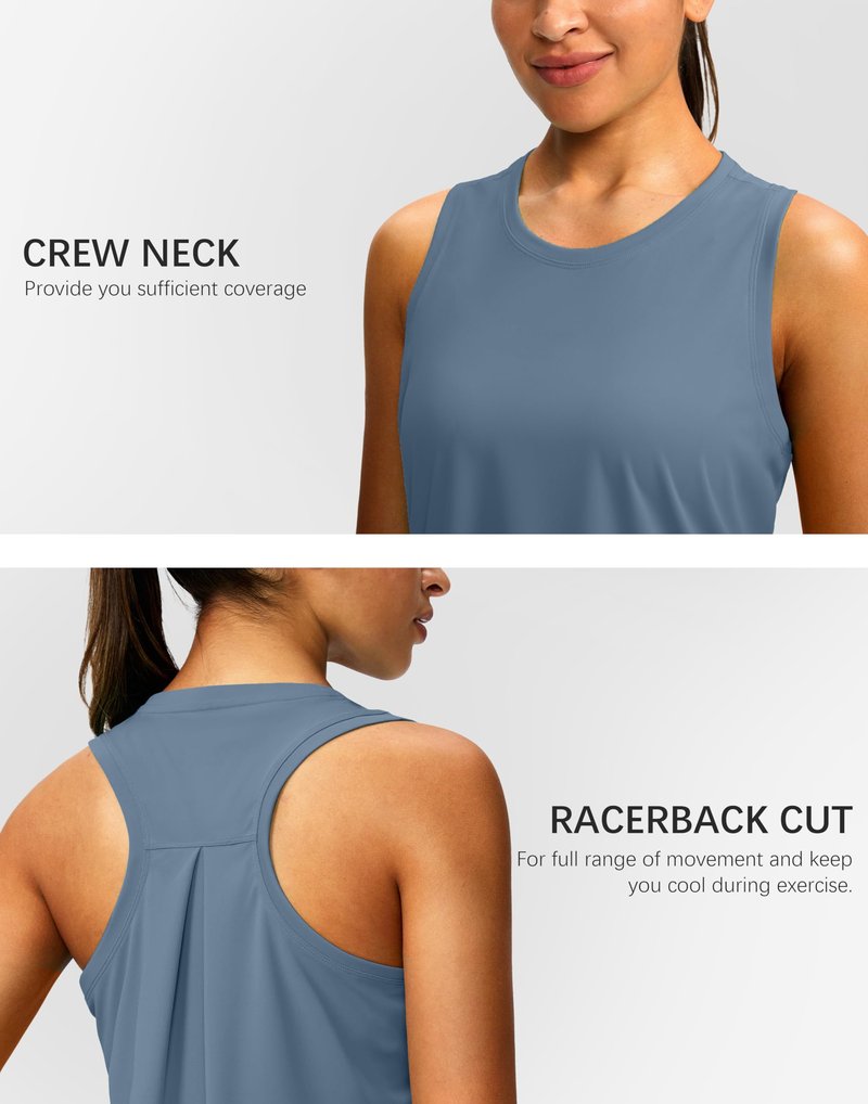 Women's Workout Tops Racerback Athletic Tank Tops Sleeveless Loose Fit Yoga Running Gym Shirts for Women(Slate Blue,M)