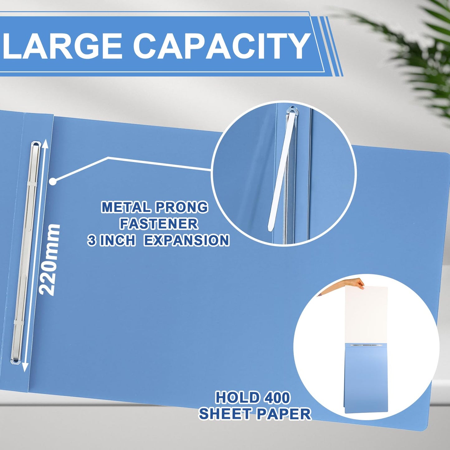 gisgfim 12 Pcs 11'' x 17'' Pressboard Report Cover 3" Capacity Metal Prong Paper Fastener with Compressor Presentation Binder Folder to Neatly Bind Reports Proposals Transcripts Document (Light Blue)