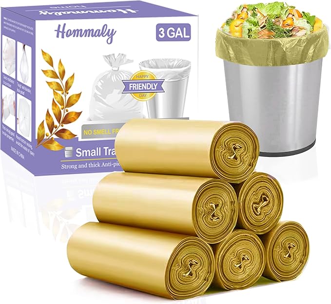 3 Gallon 180pcs Small Gold Trash Bags Plastic Strong Gold Garbage Bags
