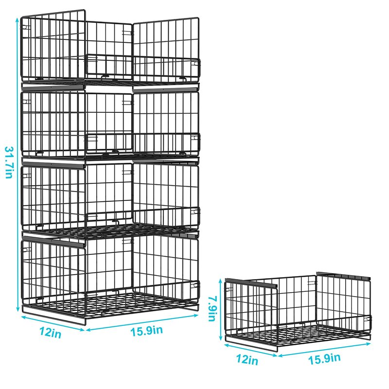 Hongtamoya 4-Tier Sliding Closet Organizers and Storage Shelves, Stackable Closet Shelf Organizer Basket Bins, Drawer Shelf Storage Container for Wardrobe Cupboard Kitchen Bathroom Office, Black
