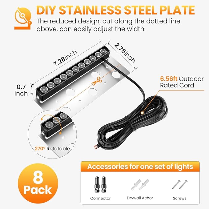 ZZXX 8 Inch Retaining Wall Lights 5W LED Hardscape Lighting 2700K 12-24V Low Voltage Step Light with Photocell Sensor IP68 Waterproof Paver Lights Outdoor for Deck Fence Patio Walls Stairs,12 Pack