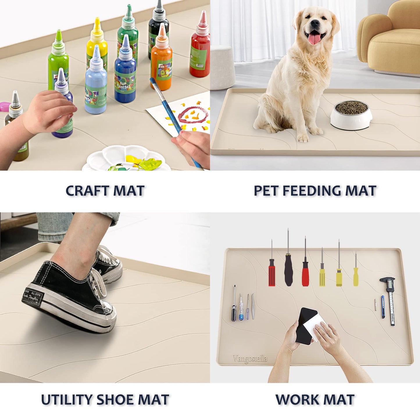 Vangostella Heavy Duty Silicone Under Sink Mat for Kitchen Waterproof 34" x 22", Extra Thick Rubber Mat Drip Tray, Raised Edge Under Sink Liner, Prevent Drips, Leaks, Spills, Beige